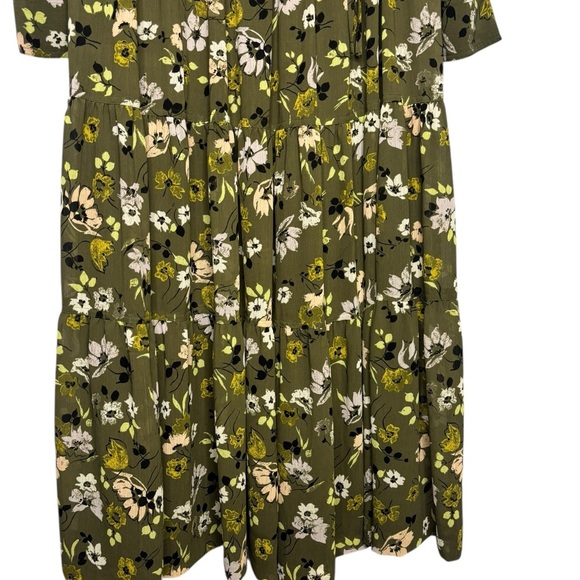 Madewell Flowy Green Floral Cinch-Waist Tiered Midi Dress in Wildblooms Size XS - Picture 4 of 16